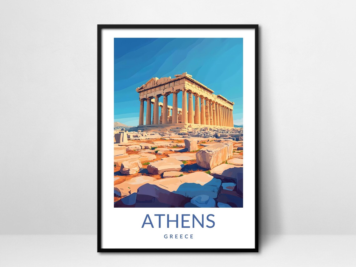 Athens Greece Parthenon Vintage Travel Poster Ancient Landmark Art