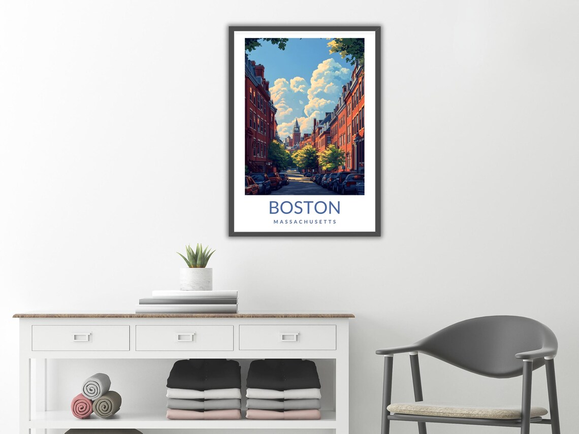 Boston Massachusetts Historic Street Poster Brick Brownstone City Artwork - Image 2