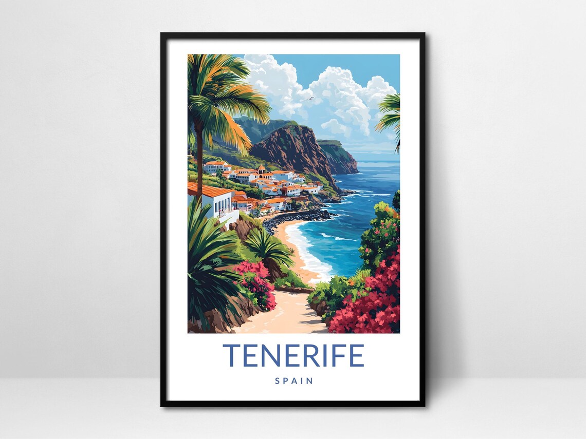 Tenerife Poster Spain Coastal Travel Art Print Colorful Beach View Tenerife Gift For Travelers Perfect Wall Art For Island Lovers Home Dcor