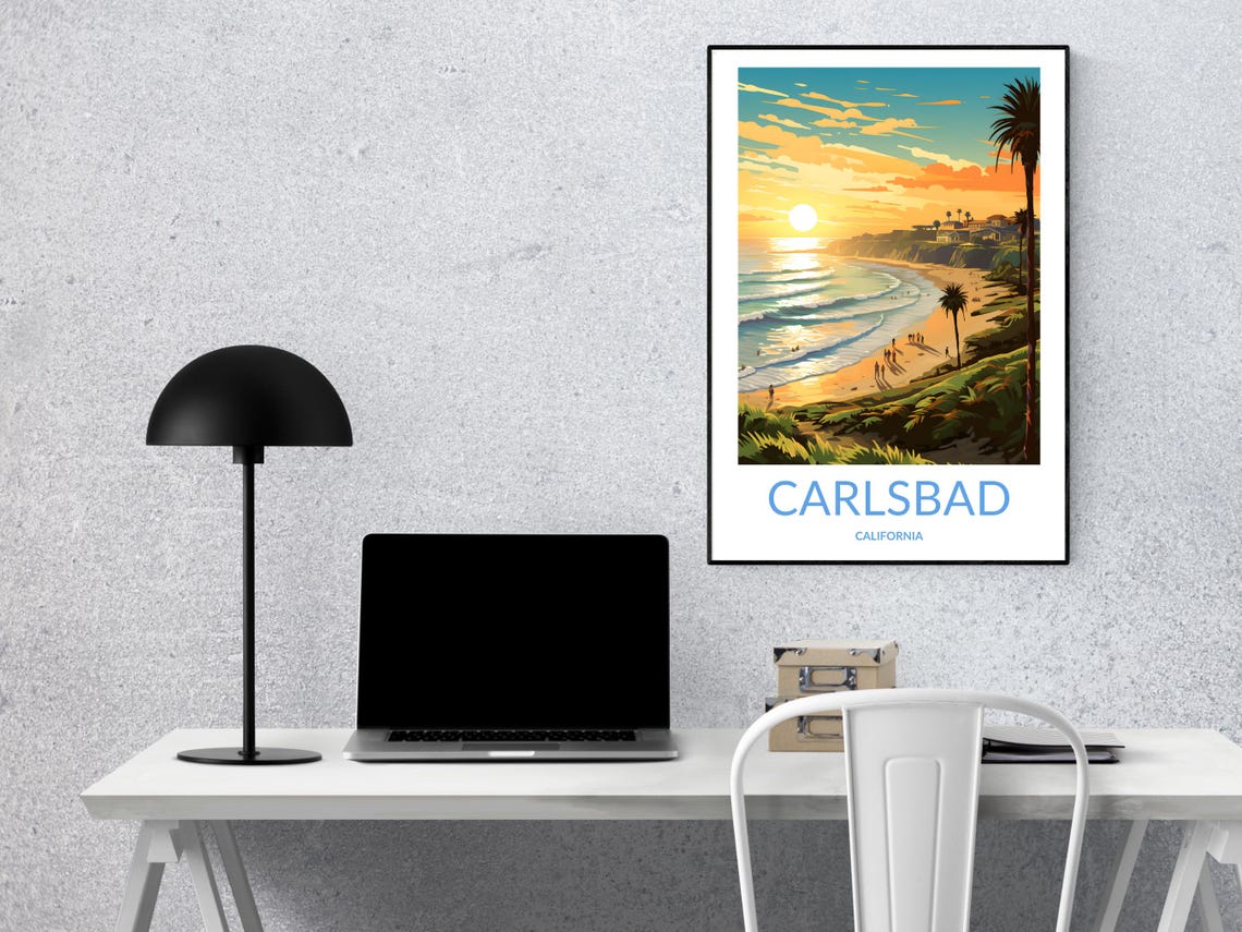 Carlsbad California Golden Sunset Beach Cliffs Vintage Poster - Image 2