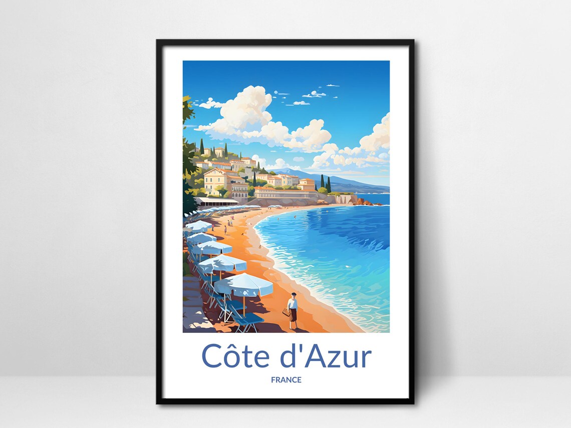 French Riviera Beach Umbrellas Mediterranean Sunny Coast Poster
