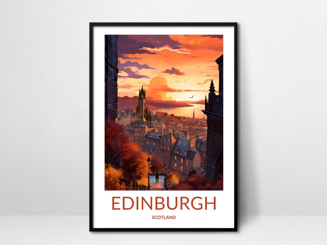Edinburgh Sunset Church Spire City Rooftops Golden Evening Poster