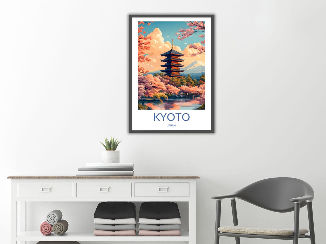 Kyoto Travel Art Japan Decor Cherry Blossom Poster Kyoto Temple Print Japanese Landscape Art Kyoto Pagoda Art Japan Nature Decor - Image 2
