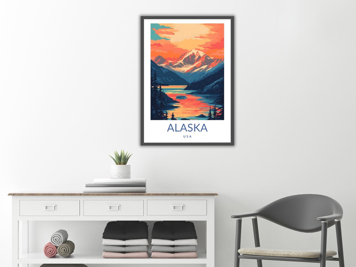 Alaska USA Mountain Lake Sunset Poster Vintage National Park Style Art - Image 2