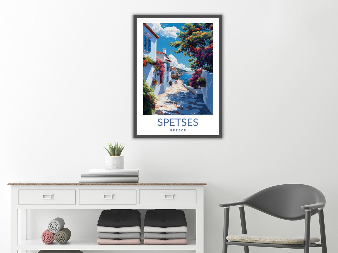 Spetses Greece Island Street Bougainvillea Coastal Travel Poster - Image 2