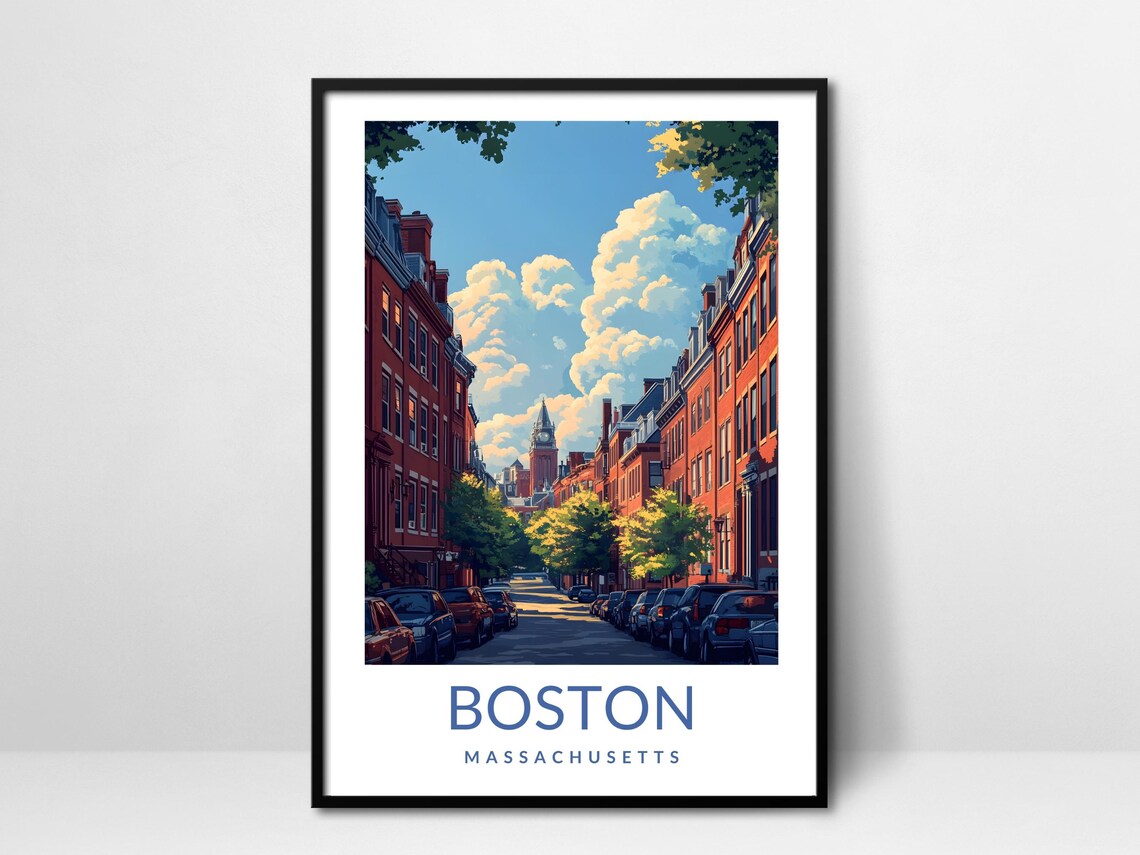 Boston Massachusetts Historic Street Poster Brick Brownstone City Artwork