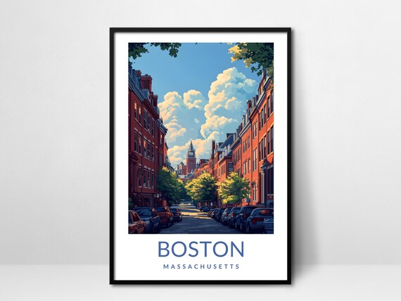 Boston Massachusetts Historic Street Poster Brick Brownstone City Artwork
