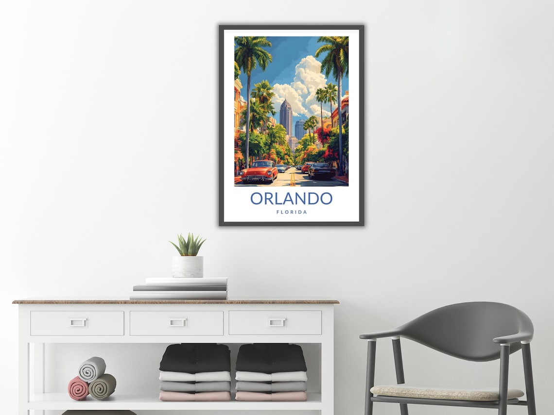 Orlando Florida Vintage Downtown Poster Palm Street Classic Car Artwork - Image 2