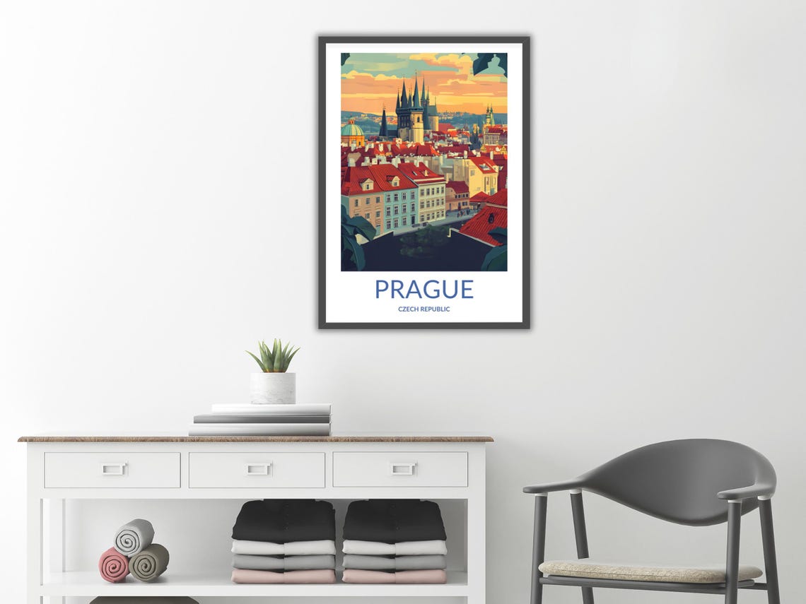 Prague Czech Republic Old Town Skyline Sunset Vintage Travel Poster - Image 2