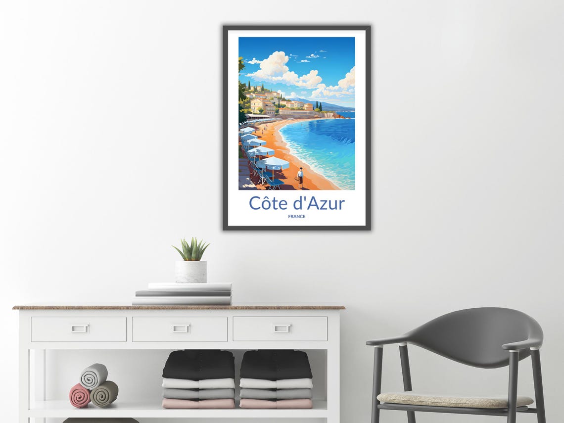 French Riviera Beach Umbrellas Mediterranean Sunny Coast Poster - Image 2