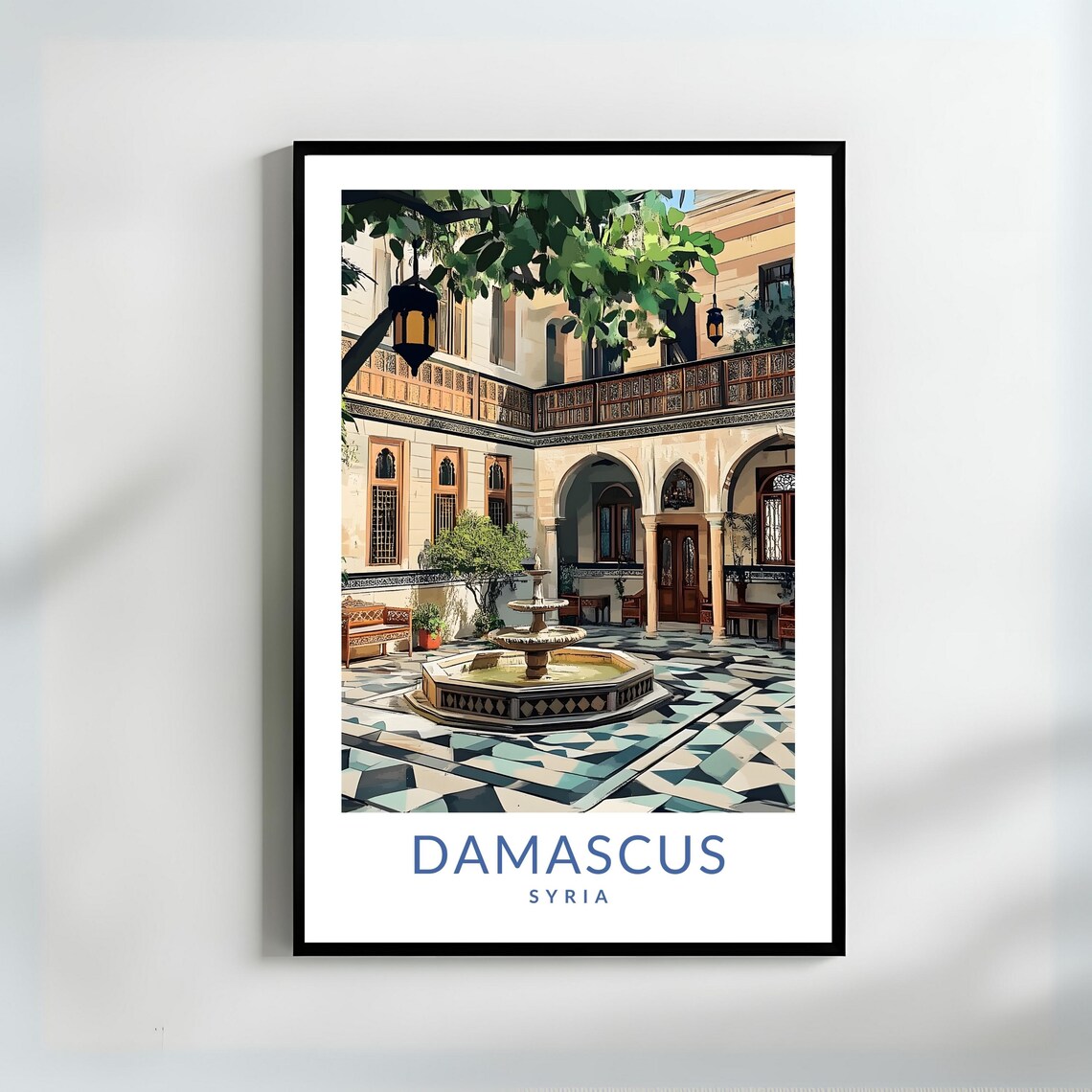 Damascus Courtyard Art Print, Traditional Syrian Architecture