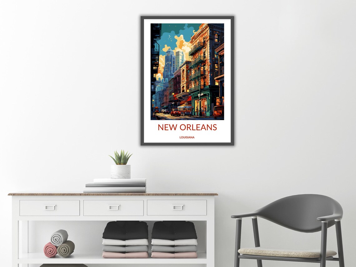 New Orleans Louisiana Night Street City Lights Vintage Poster - Image 2
