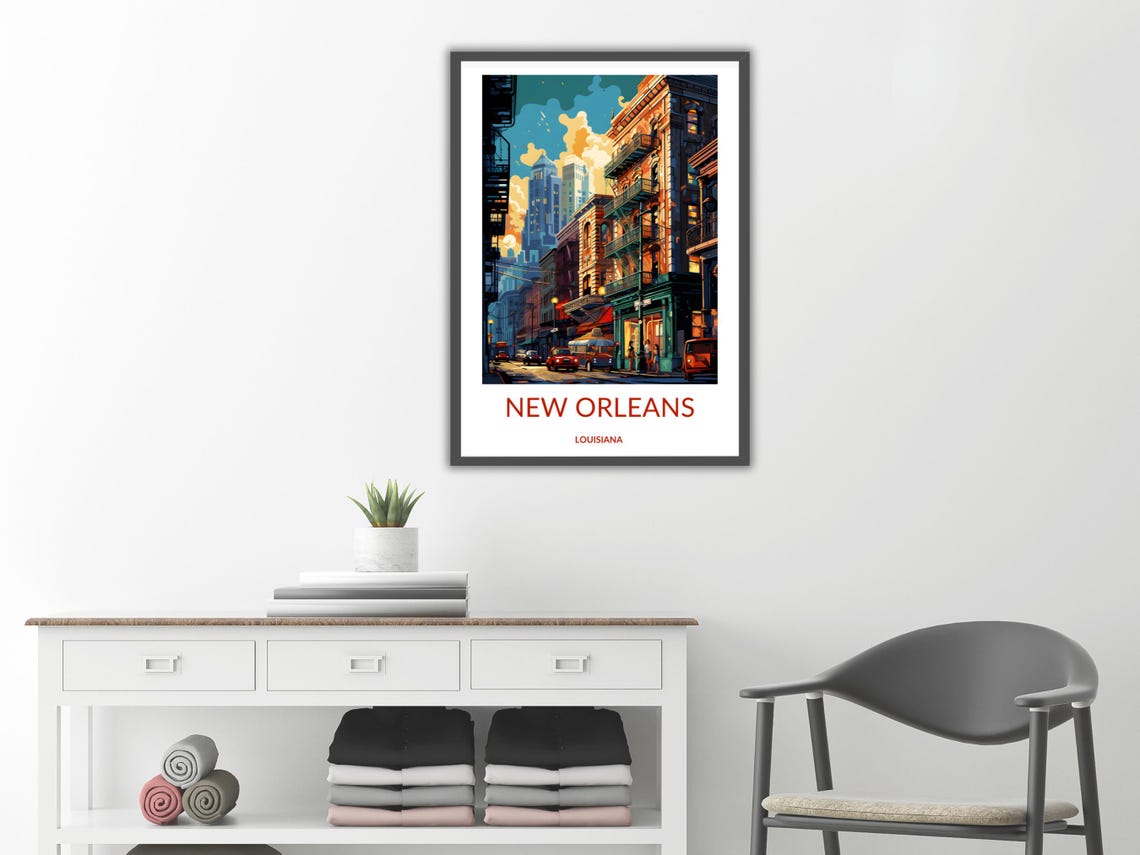 New Orleans Wall Art Poster French Quarter Night Scene Print Poster New Orleans Travel Poster Historic New Orleans Decor - Image 2