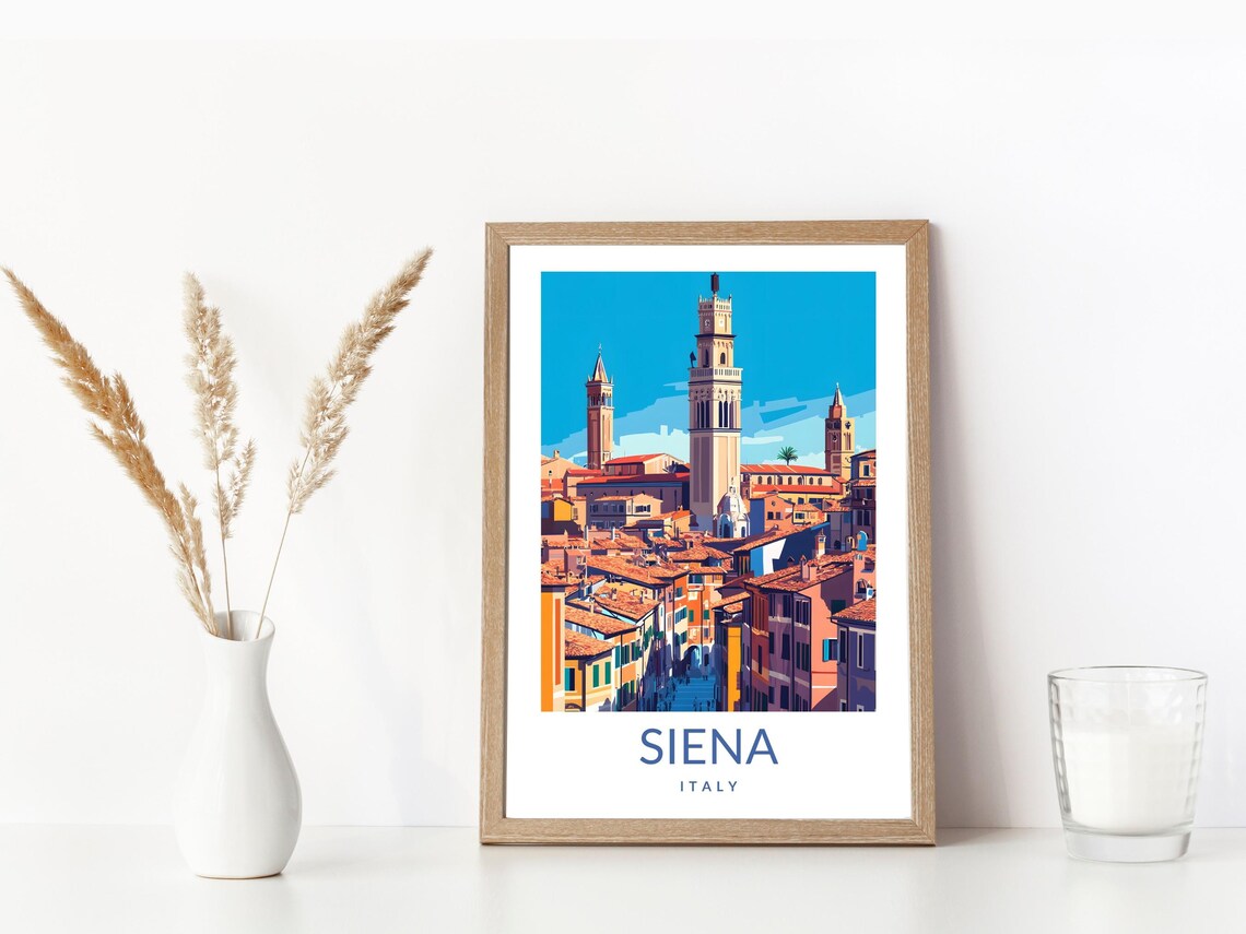 Siena Italy Medieval City Poster Tuscan Tower Skyline Vintage Travel Art - Image 3