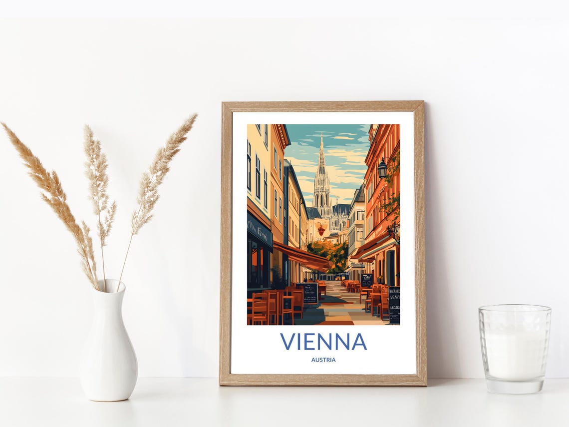 Vienna City Art Austria Street Scene European Cafe Art Vienna Cathedral Print Historic Vienna Streets Travel Poster Vienna Decor - Image 3