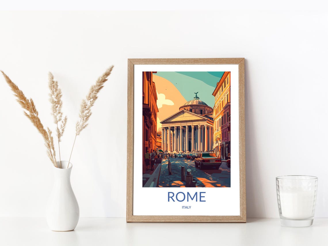 Rome Italy Pantheon Temple Columns Street Vintage Travel Poster - Image 3