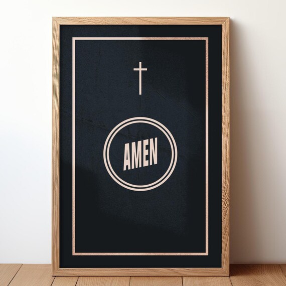 Amen in Circle Cream Cross on Black Bold Christian Faith Poster