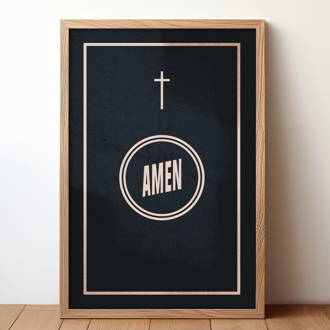 Amen in Circle Cream Cross on Black Bold Christian Faith Poster