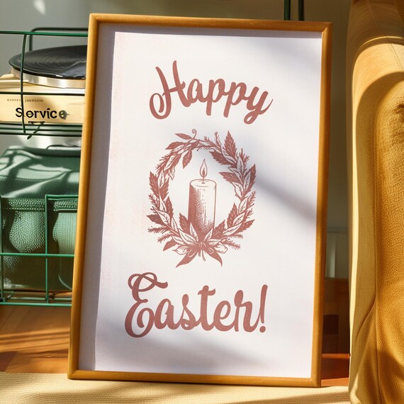 Happy Easter Candle Wreath Pink Script Minimalist Holiday Poster