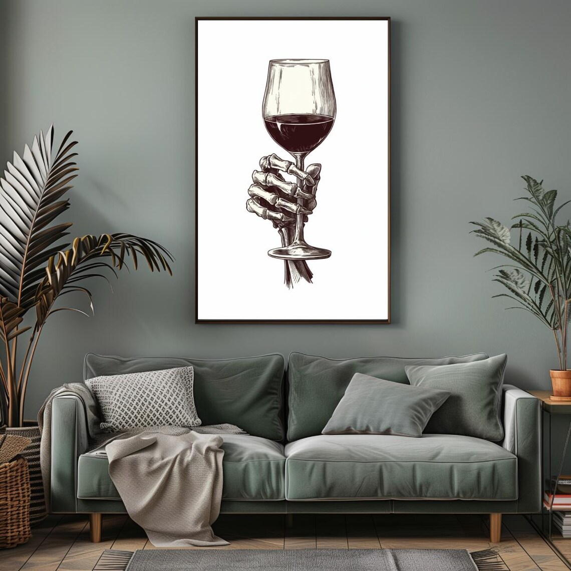 Skeleton Wine Gothic Illustration, Bar Decor - Image 5