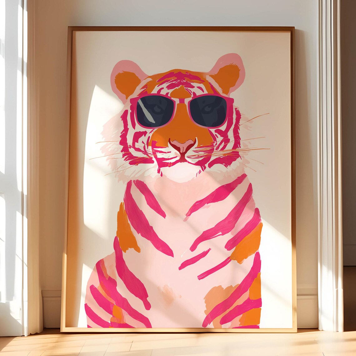 Pink Tiger Art Print, Preppy Kids Room Decor