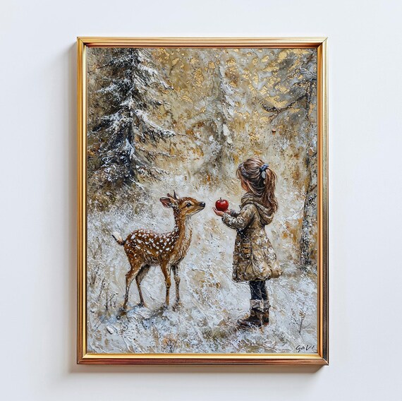 Girl With Deer North Winter Woods