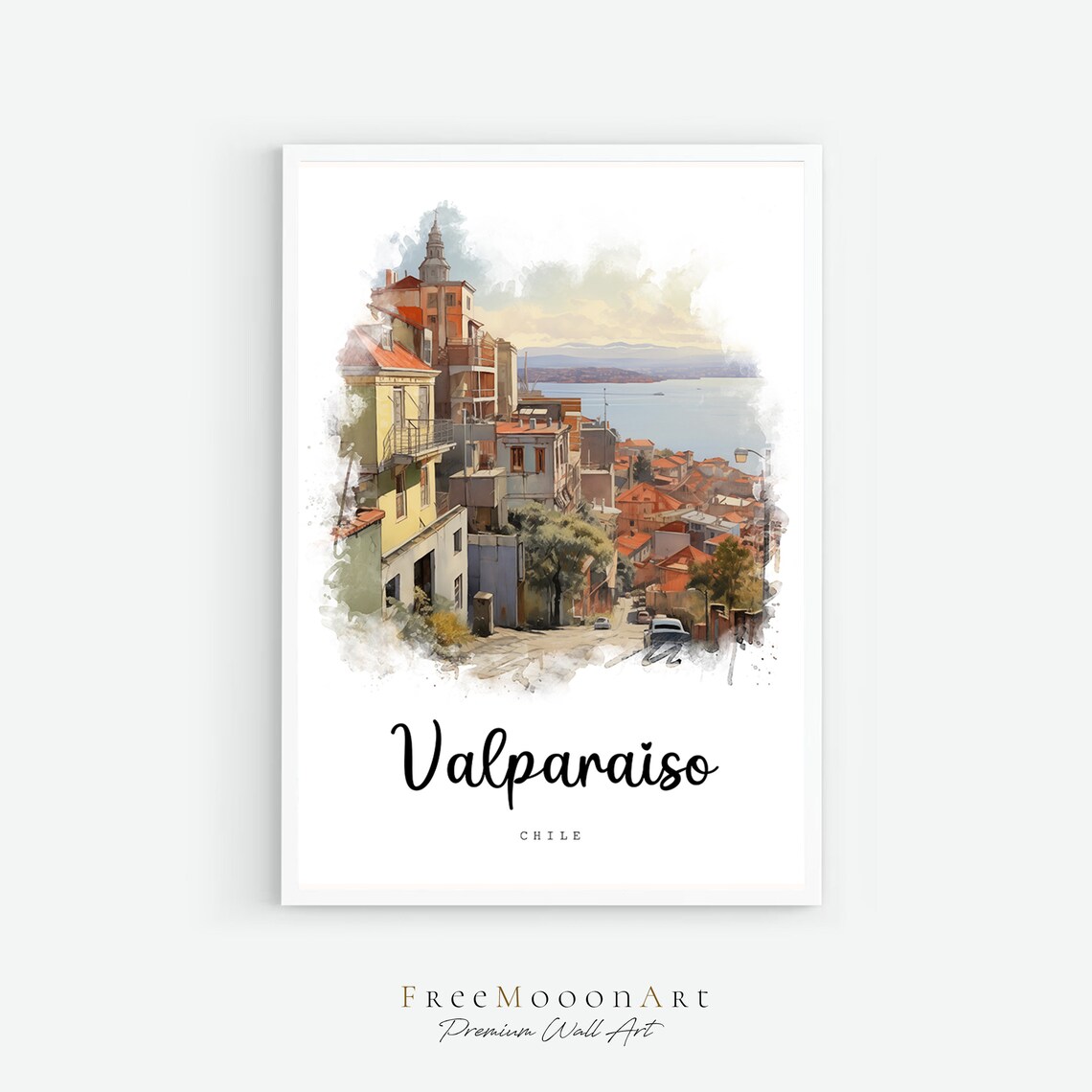 Valparaiso Chile Colorful Hillside Port City Watercolor Travel Poster