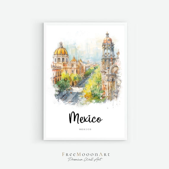 Mexico City Travel Poster Mexico City Print Mexico Wall Art Prints Mexico Watercolor Painting Architecture Print