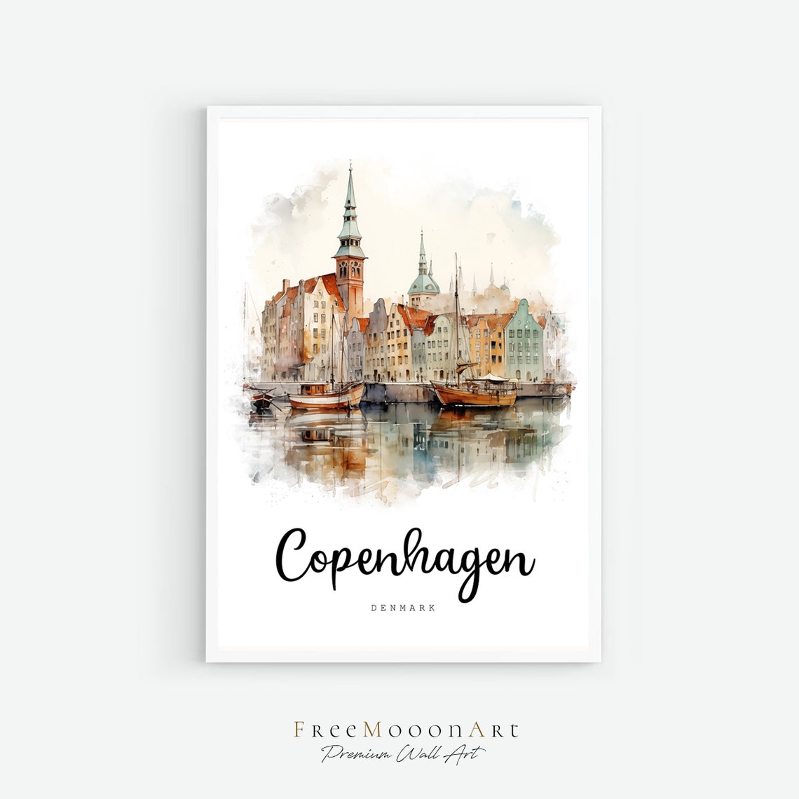 Copenhagen Denmark Travel Poster Copenhagen City Print Denmark Wall Art Europe Prints Art Watercolor Painting Travel Gifts