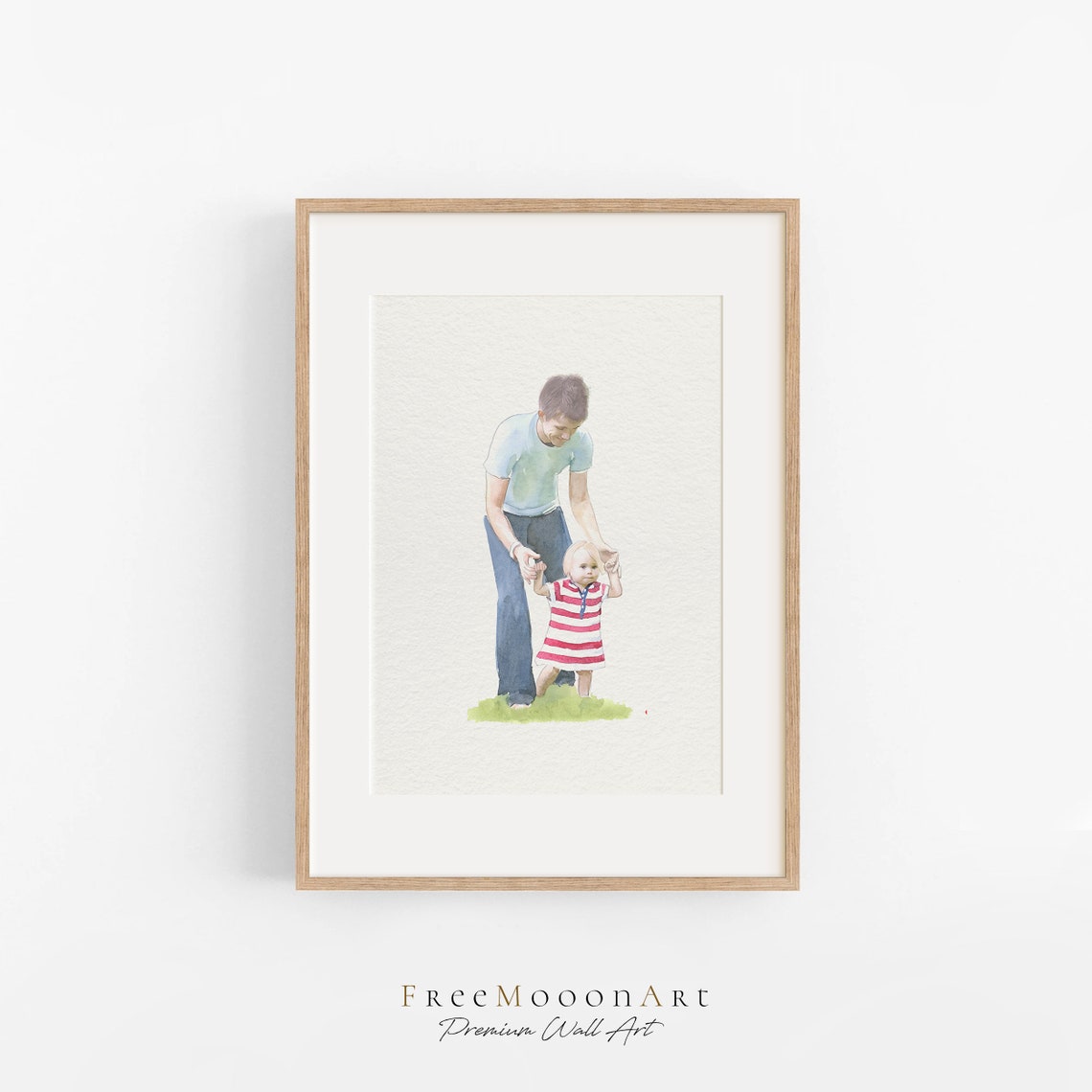 Daddy and Son Swinging Watercolor Portrait Custom Gift Poster - Image 4