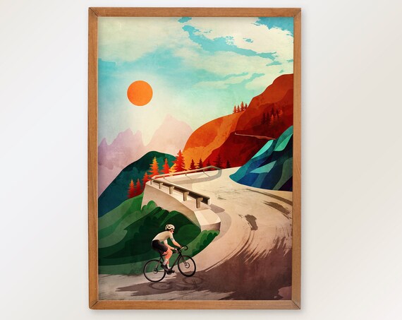 Solo Ascent Cycling Art Print, Sports Wall Decor