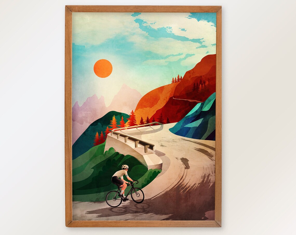 Solo Ascent Cycling Art Print, Sports Wall Decor