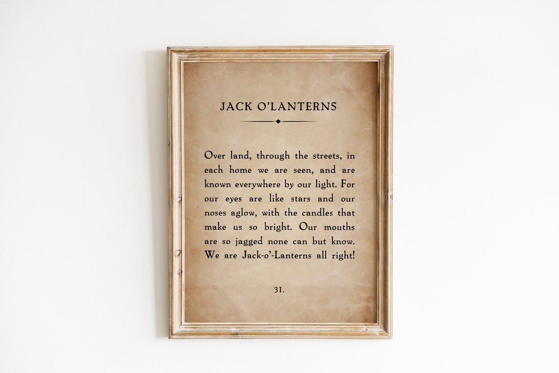 Jack O'Lanterns Vintage Book Page Poem Halloween Typography Wall Art - Image 4