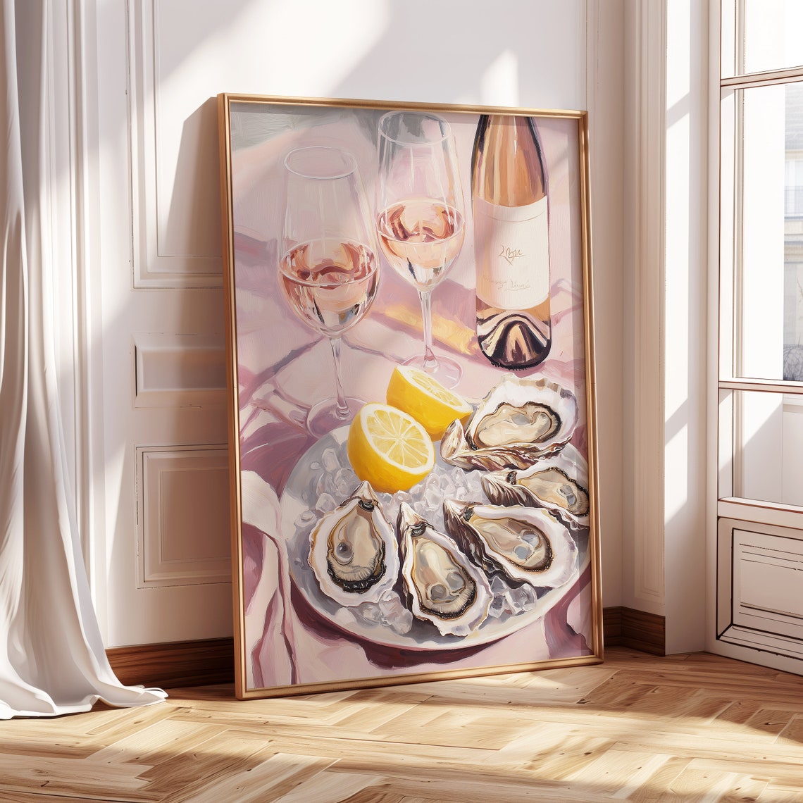 Oysters and Rose Wine Pastel Still Life Kitchen Impressionist Wall Art - Image 4