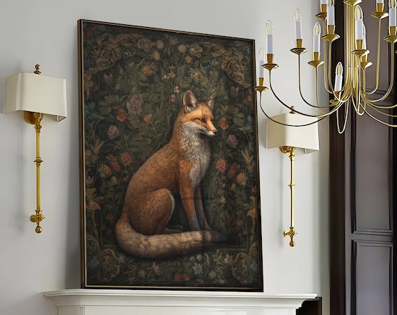 William Morris Inspired Fox Art Print, Nature Style