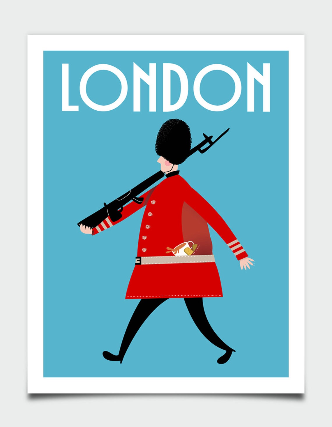 London British Guardsman Red Uniform Bearskin Tea Cartoon Poster - Image 2