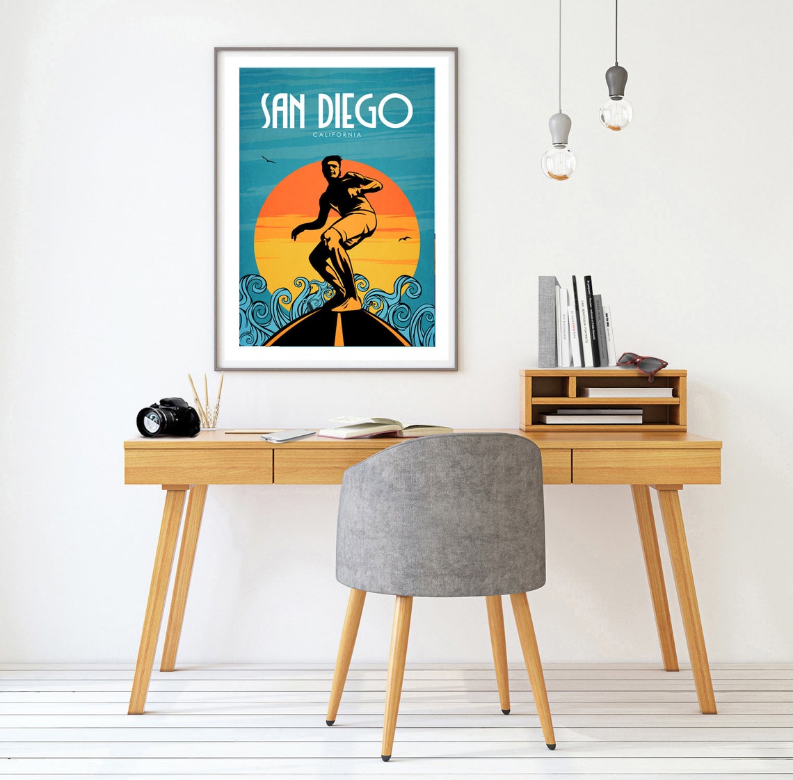 San Diego Travel Poster San Diego Travel Wall Art California Poster Retro Travel Poster Retro Travel Wall Art Surfing Poster - Image 2