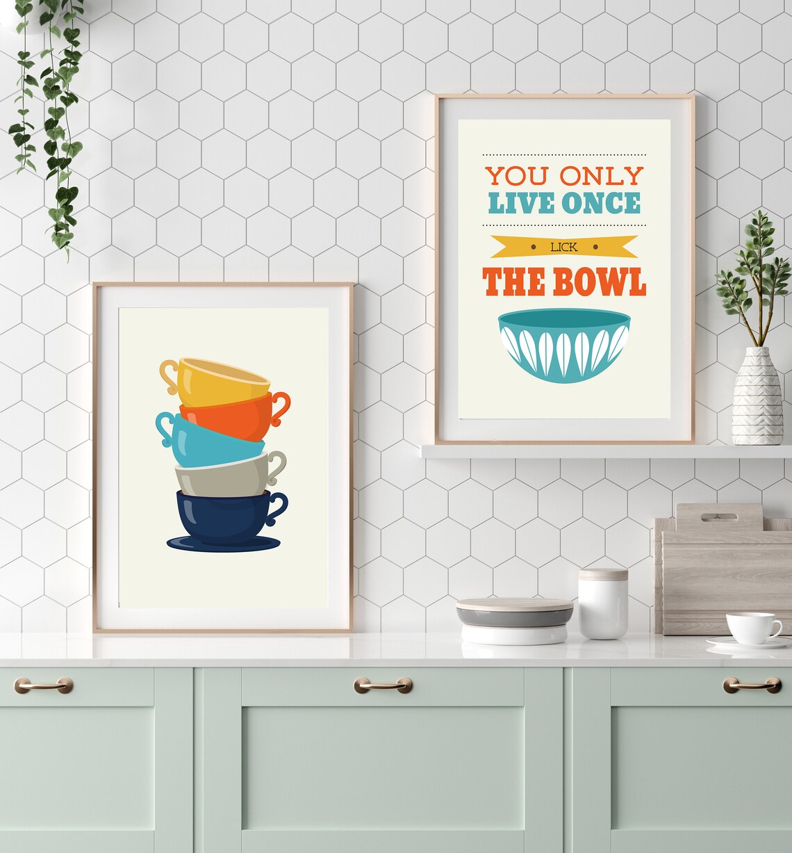 Retro Tea Cups Kitchen Poster, Housewarming Gift - Image 3