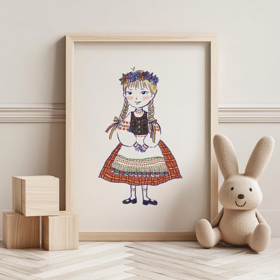 Swedish Girl Nursery Art Print Handdrawn Kids Room Decor