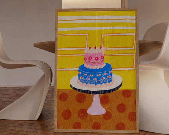 Colorful Birthday Cake Art Print Kitchen Wall Decor