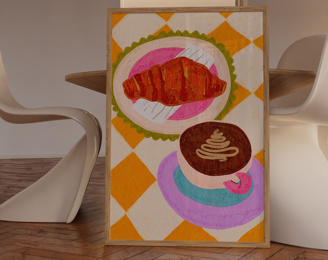 Italian Breakfast Coffee and Croissant Kitchen Art Print