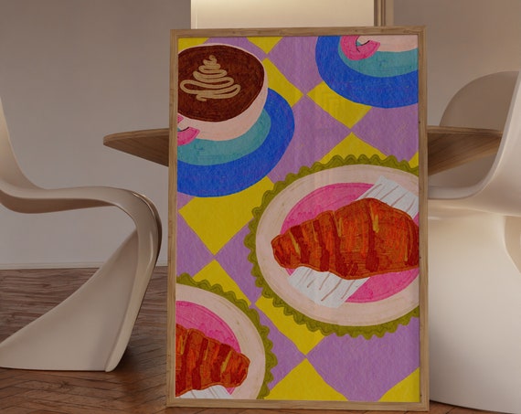 Italian Breakfast Art Print Coffee And Croissant Painting