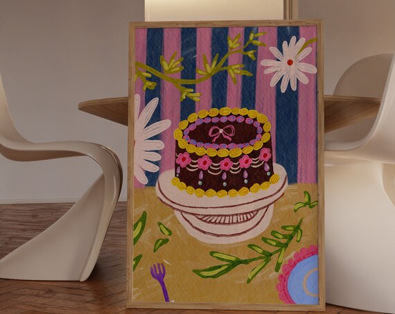 Colorful Birthday Cake Art Print, Kitchen Wall Decor