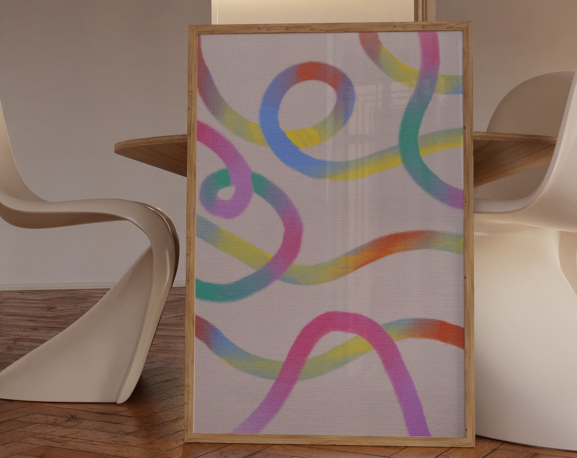 Colorful Rainbow Squiggle Lines Pastel Swirl Abstract Poster
