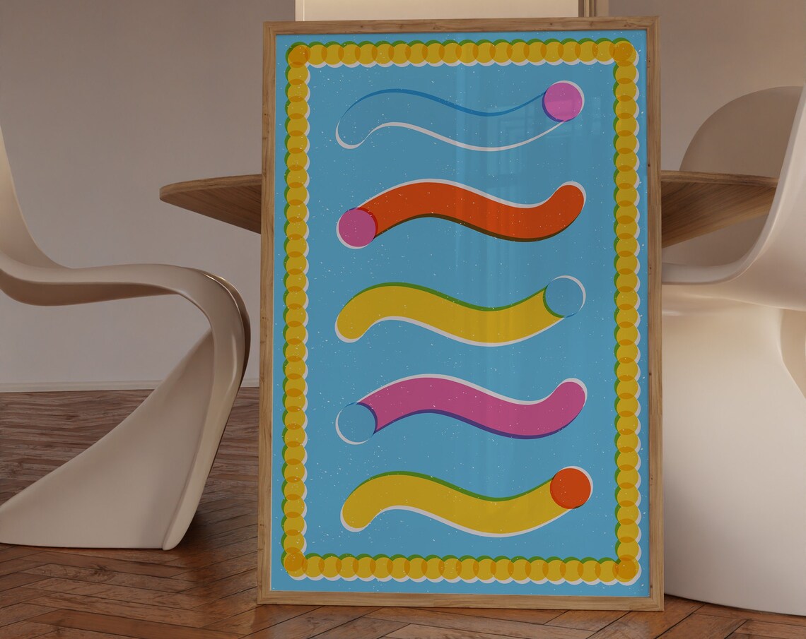 Colorful Swirls Geometric Art Print Abstract Living Room Decor