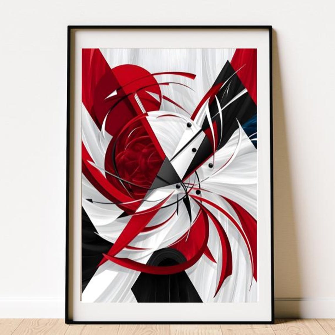 Dynamic Red White Black Swirling Ribbon Vortex Motion Art Poster