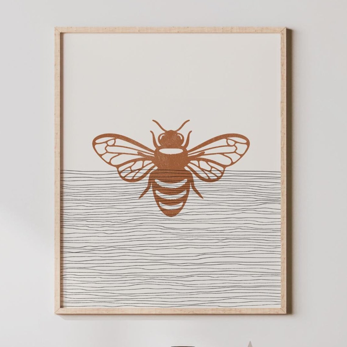 Minimalist Trendy Boho Honeybee Line Art Insect Wall Decor Poster