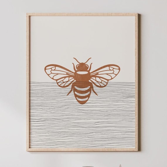 Boho Bee Art Wall Decor Minimalist Honeybee Poster Print Insect