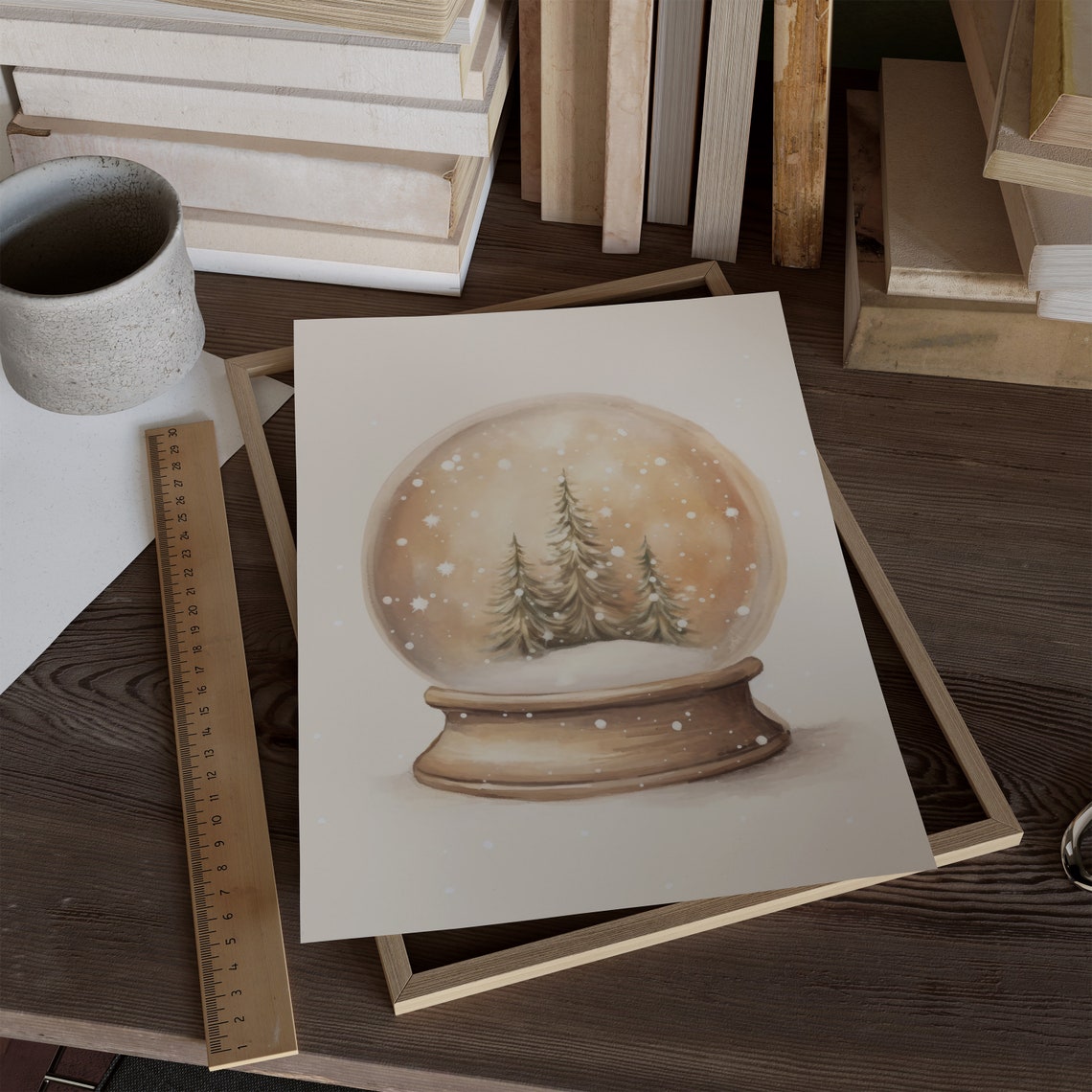 Snow Globe With Christmas Trees, Vintage Style Art Print - Image 2