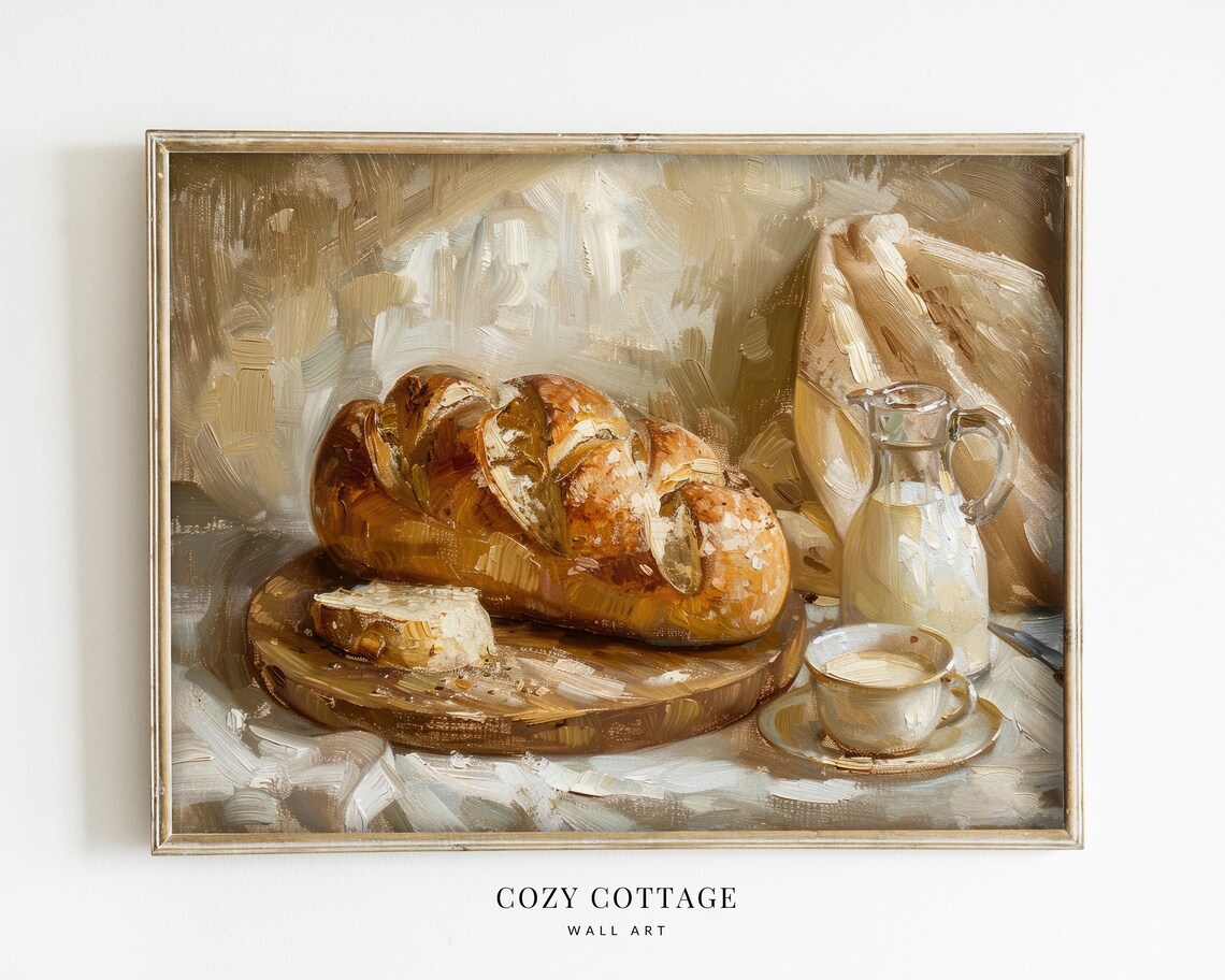 Bread And Milk Vintage Style Painting, Kitchen Decor - Image 2